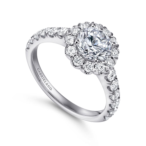 Rosalyn - 14K White Gold Round Halo Diamond Engagement Ring - 0.79 ct - Shot 3