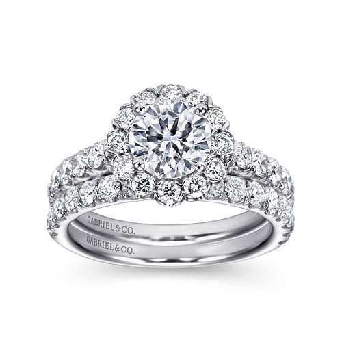 Rosalyn - 14K White Gold Round Halo Diamond Engagement Ring - 0.79 ct - Shot 4
