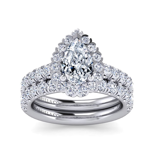 Rosalyn - Platinum Pear Shape Halo Diamond Engagement Ring - 0.86 ct - Shot 4