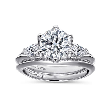 Rosario - 18K White Gold Three Stone Round Diamond Engagement Ring