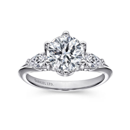 Rosario - 18K White Gold Three Stone Round Diamond Engagement Ring
