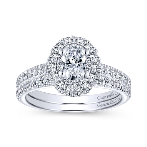 Roseley - 14k White Gold Oval Double Halo Complete Diamond Engagement Ring - 0.97 ct - Shot 4