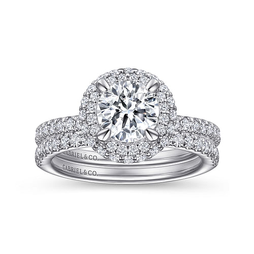 Rosemund - 14K White Gold Round Double Halo Diamond Engagement Ring - 0.54 ct - Shot 4