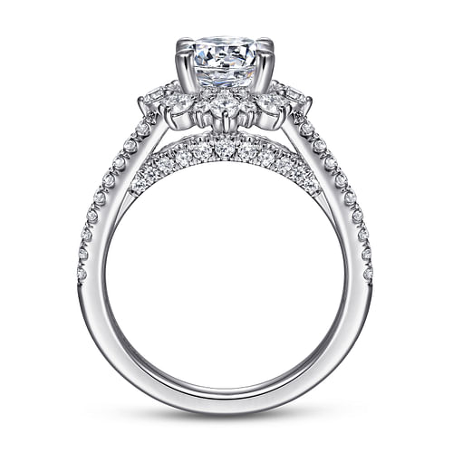 Rosetta - 14K White Gold Floral Halo Round Diamond Engagement Ring - 0.75 ct - Shot 2
