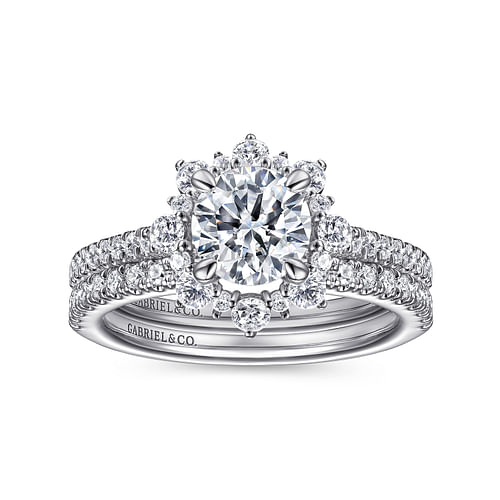 Rosetta - 14K White Gold Floral Halo Round Diamond Engagement Ring - 0.75 ct - Shot 4