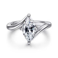 Rosette - 14K White Gold Compass Prong Bypass Marquise Shape Diamond Engagement Ring