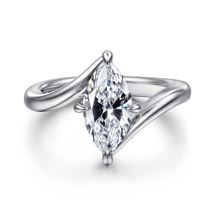 Rosette - 14K White Gold Compass Prong Bypass Marquise Shape Diamond Engagement Ring