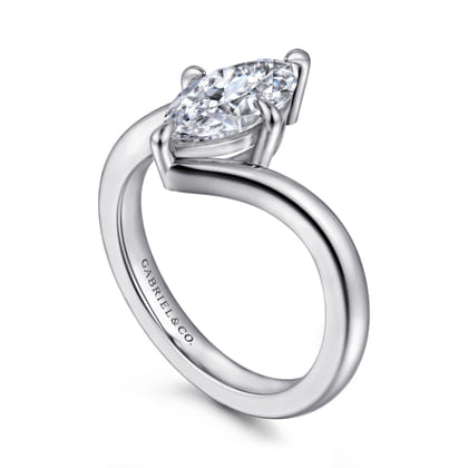 Rosette - 14K White Gold Compass Prong Bypass Marquise Shape Diamond Engagement Ring