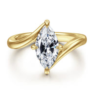 Rosette - 14K Yellow Gold Compass Prong Bypass Marquise Shape Diamond Engagement Ring