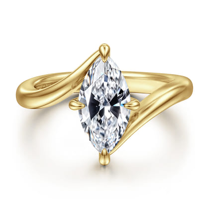 Rosette - 14K Yellow Gold Compass Prong Bypass Marquise Shape Diamond Engagement Ring