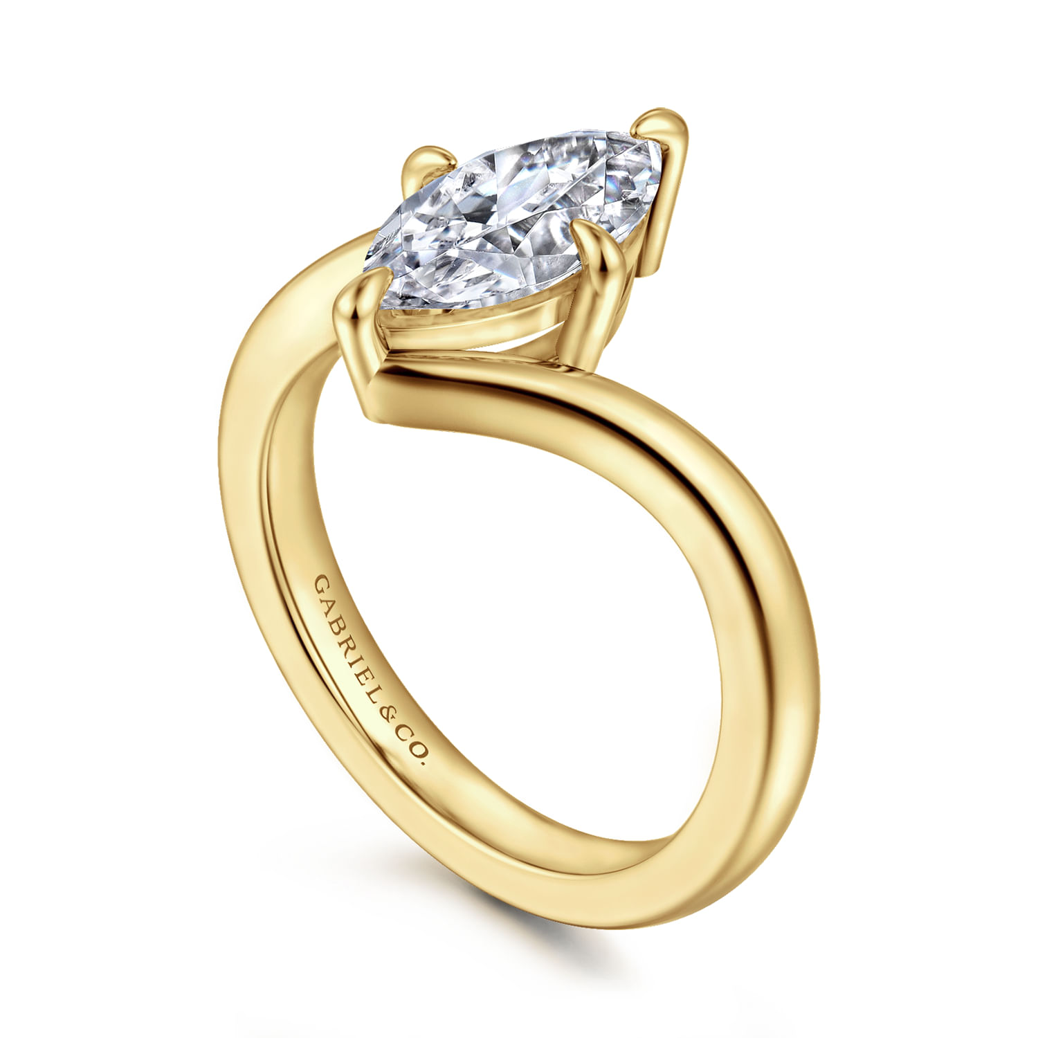 Rosette - 14K Yellow Gold Compass Prong Bypass Marquise Shape Diamond Engagement Ring