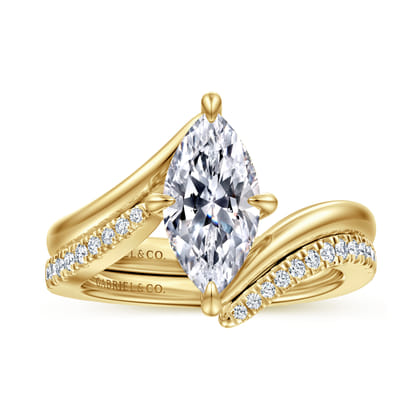 Rosette - 14K Yellow Gold Compass Prong Bypass Marquise Shape Diamond Engagement Ring