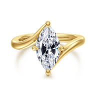 Rosette - 14K Yellow Gold Compass Prong Bypass Marquise Shape Diamond Engagement Ring