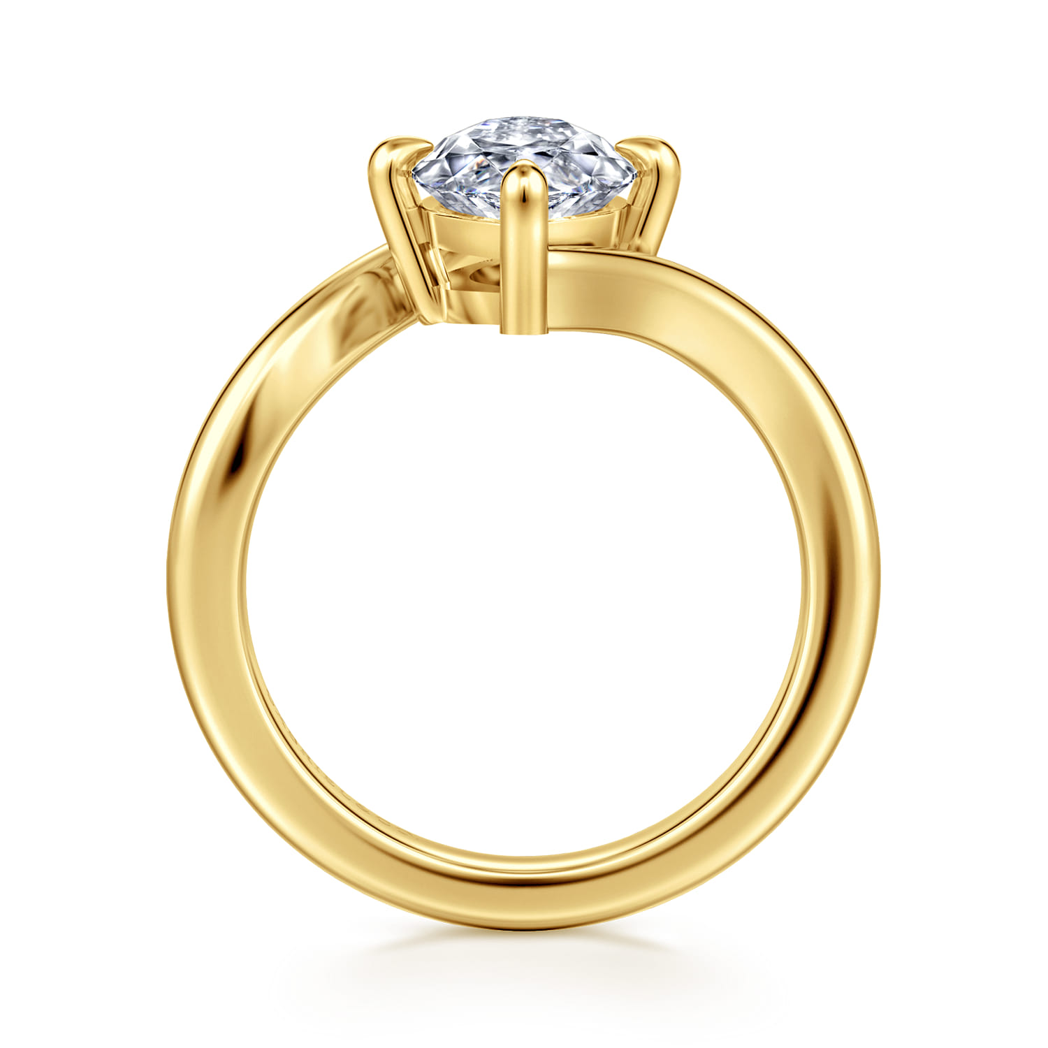 Rosette - 14K Yellow Gold Compass Prong Bypass Marquise Shape Engagement Ring