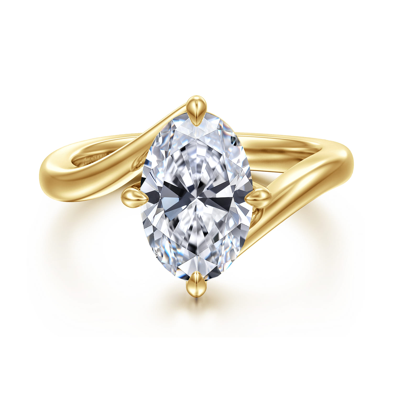 Rosette - 14K Yellow Gold Compass Prong Bypass Oval Diamond Engagement Ring