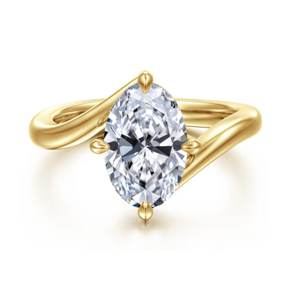 Rosette - 14K Yellow Gold Compass Prong Bypass Oval Diamond Engagement Ring