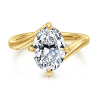 Rosette - 14K Yellow Gold Compass Prong Bypass Oval Diamond Engagement Ring