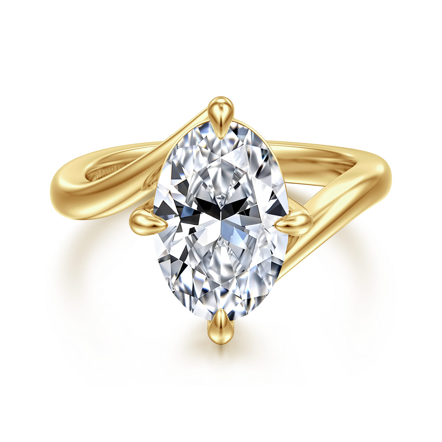 Rosette - 14K Yellow Gold Compass Prong Bypass Oval Diamond Engagement Ring