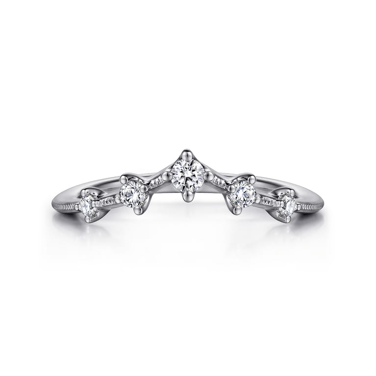 Curved Wedding Ring in 14k White Gold with Round Natural Diamond at Gabriel & Co. - Shot 1
