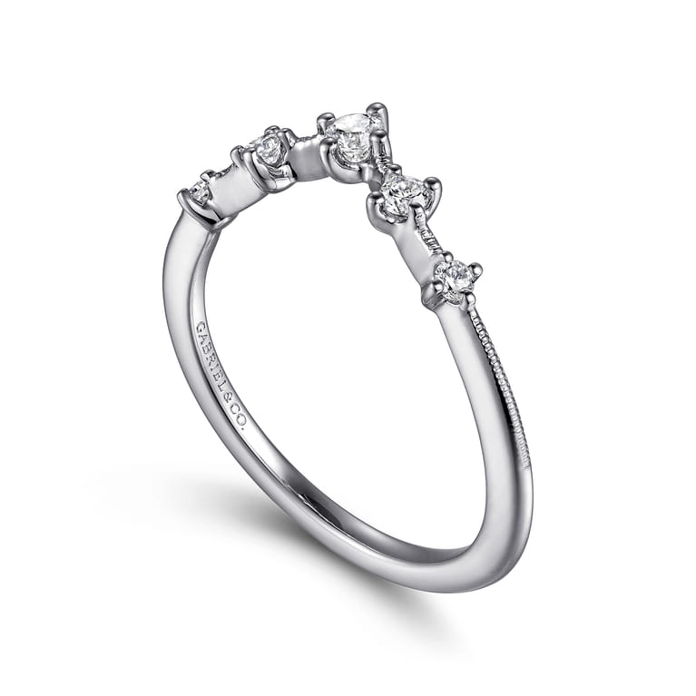 Curved Wedding Ring in 14k White Gold with Round Natural Diamond at Gabriel & Co. - Shot 3