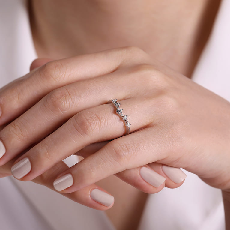 Curved Wedding Ring in 14k White Gold with Round Natural Diamond at Gabriel & Co. - Shot 5