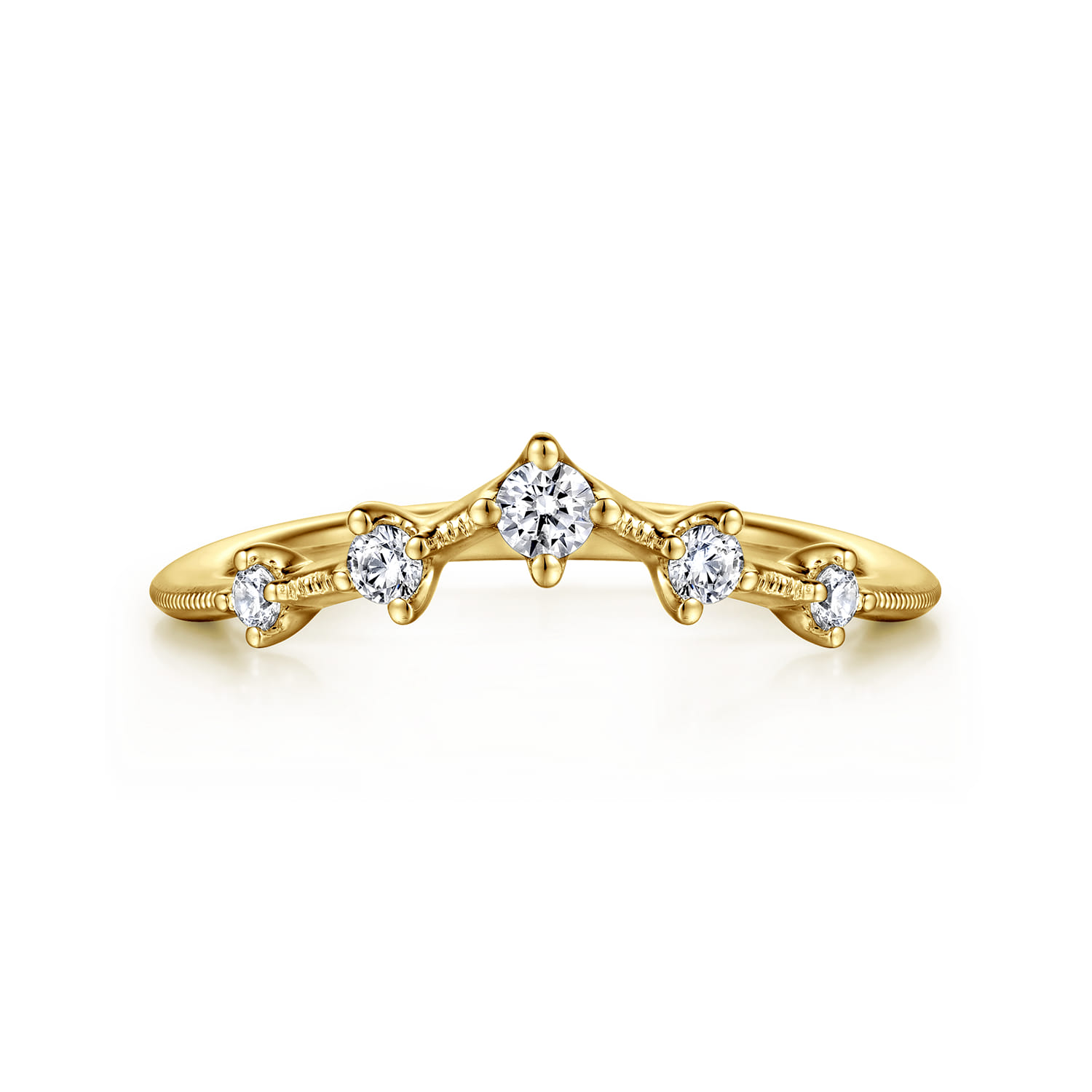 Curved Wedding Ring in 14k Yellow Gold with Round Natural Diamond at Gabriel & Co. - Shot 1