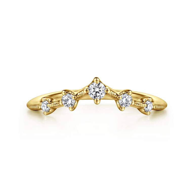 Curved Wedding Ring in 14k Yellow Gold with Round Natural Diamond at Gabriel & Co. - Shot 1