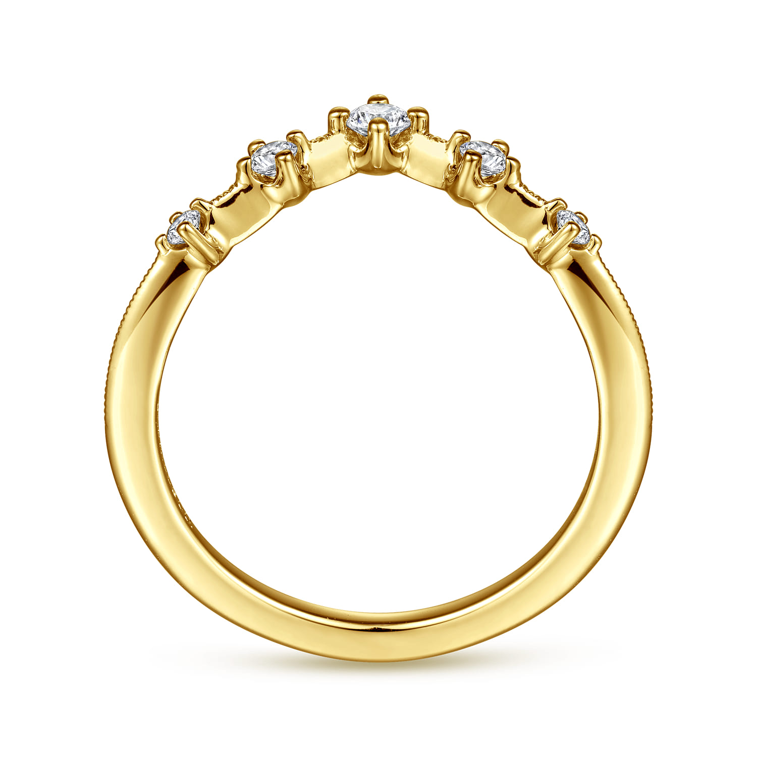 Curved Wedding Ring in 14k Yellow Gold with Round Natural Diamond at Gabriel & Co. - Shot 2
