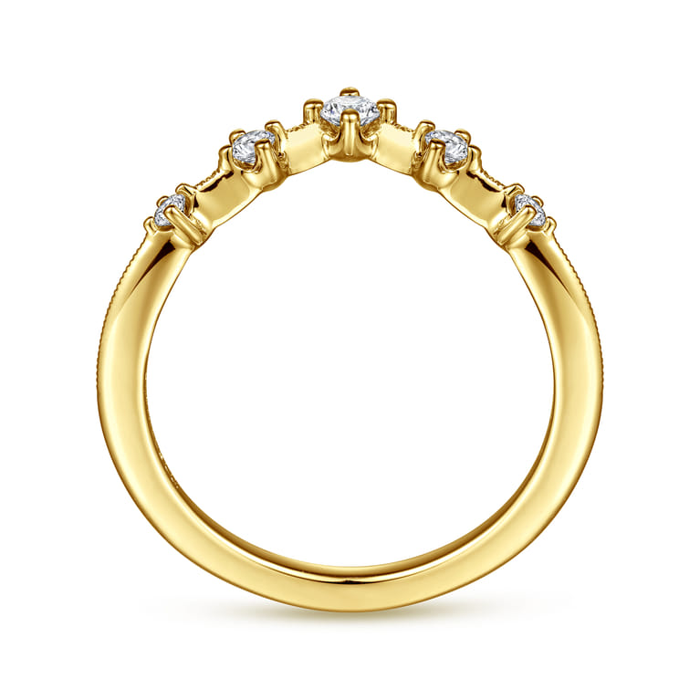 Curved Wedding Ring in 14k Yellow Gold with Round Natural Diamond at Gabriel & Co. - Shot 2