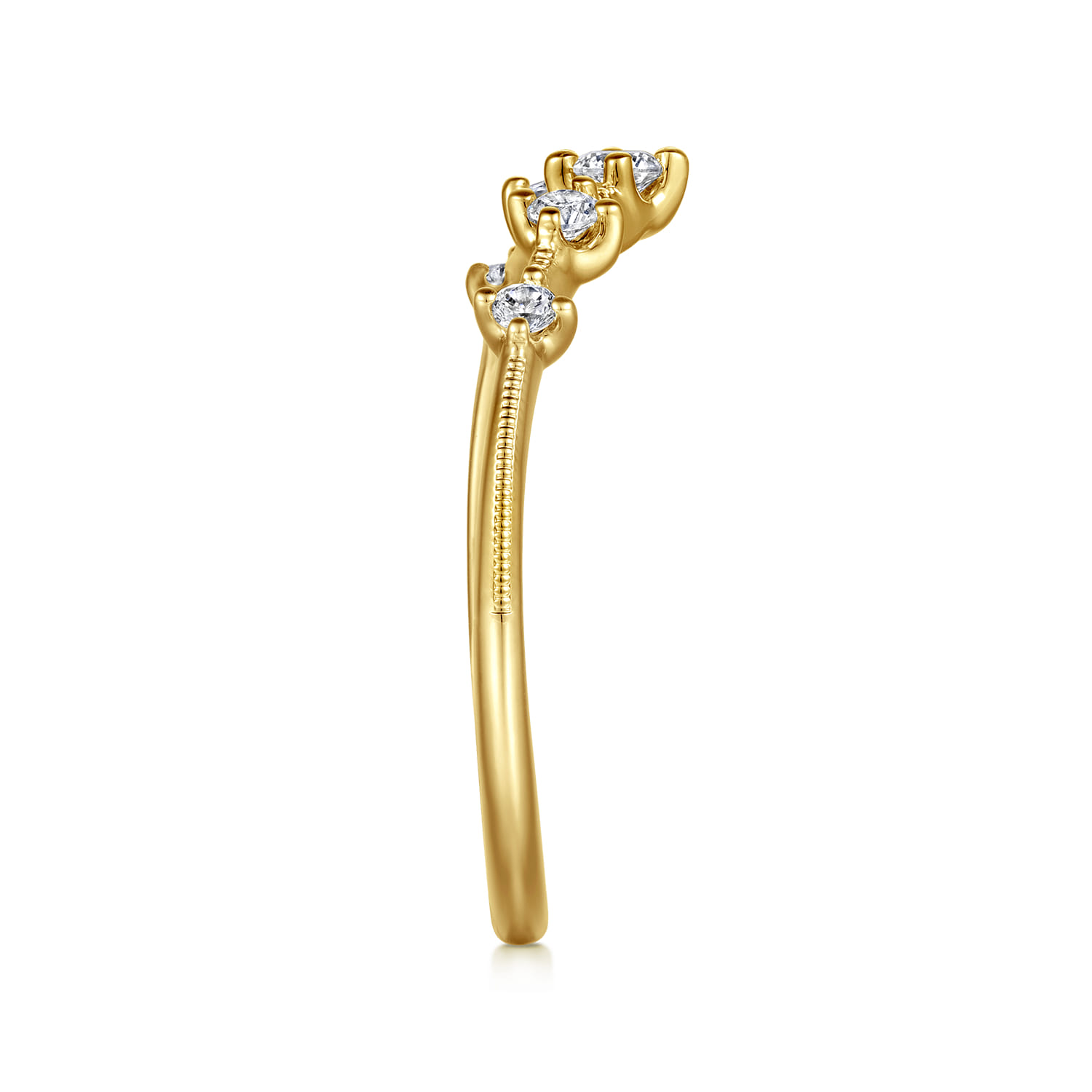 Curved Wedding Ring in 14k Yellow Gold with Round Natural Diamond at Gabriel & Co. - Shot 4