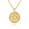 Round 14K Yellow Gold St. Christopher Protect Us Pendant with Twisted Rope Frame
