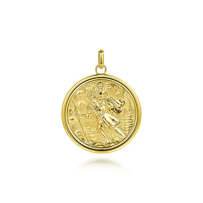 Round 14K Yellow Gold St  Christopher Protect Us Pendant