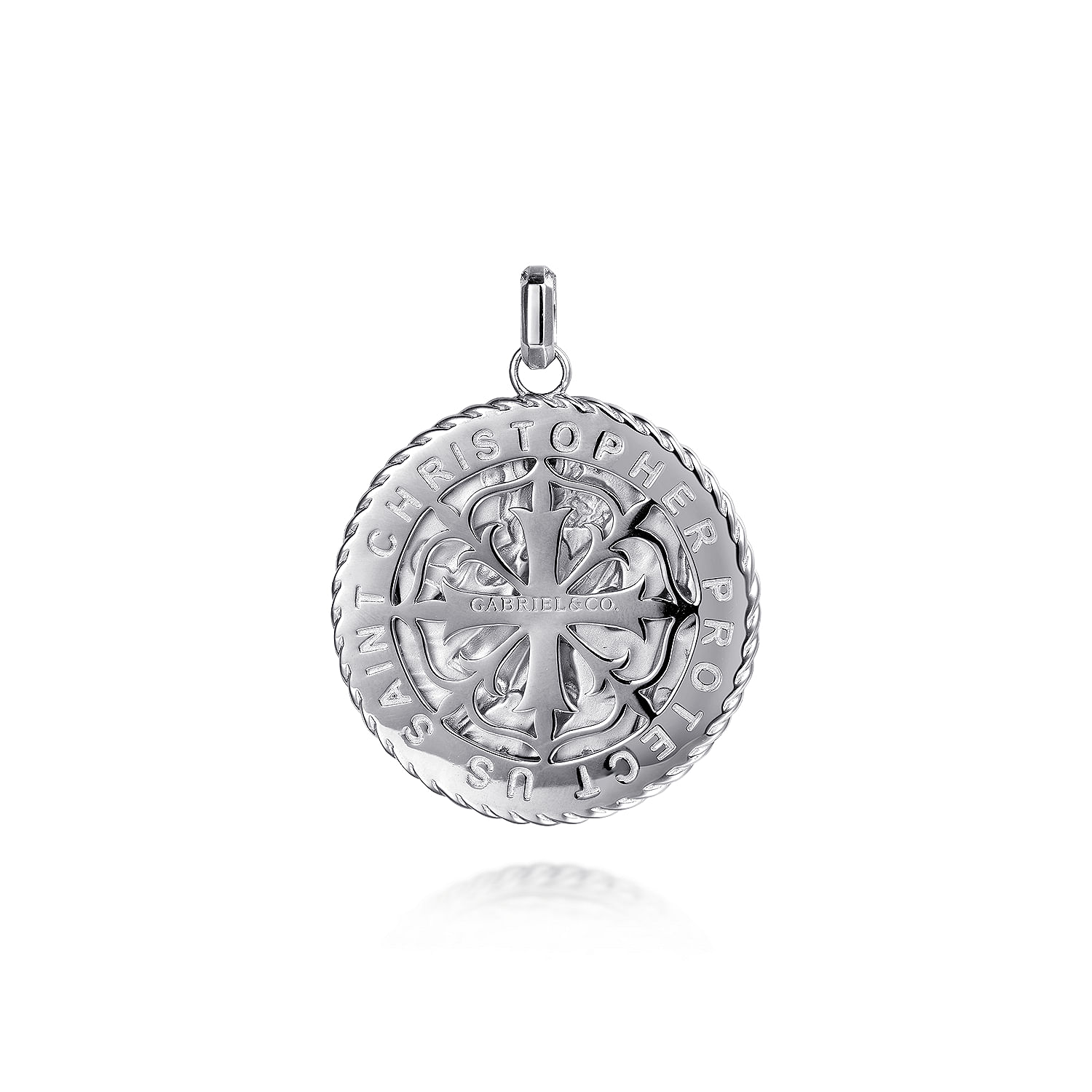 Round 925 Sterling Silver St Christopher Protect Us Pendant with Twisted Rope Frame - Shot 2