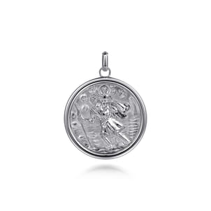 Round 925 Sterling Silver St. Christopher Protect Us Pendant