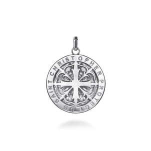 Round 925 Sterling Silver St. Christopher Protect Us Pendant