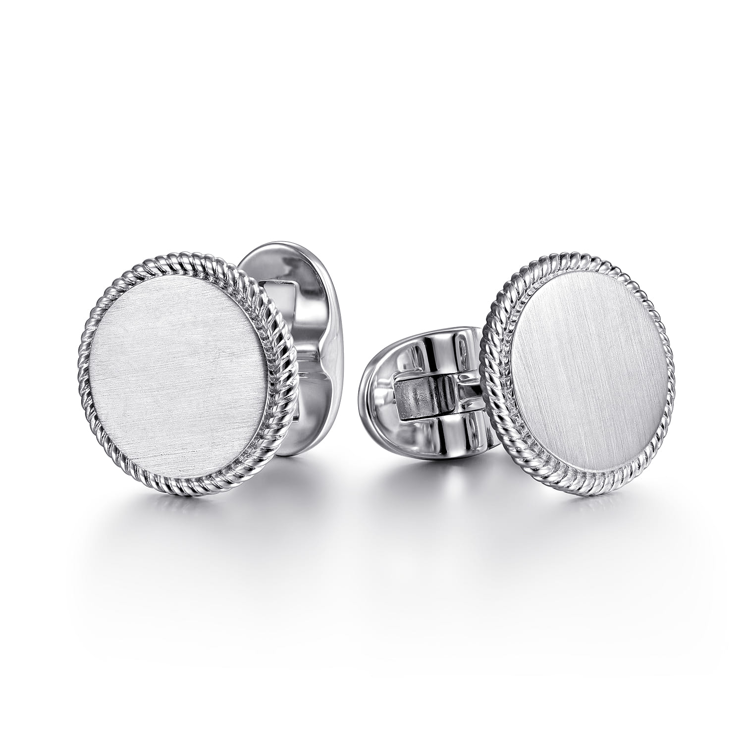 Round Cufflinks Twisted Rope Trim 925 Sterling Silver