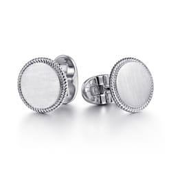 Round Cufflinks Twisted Rope Trim 925 Sterling Silver