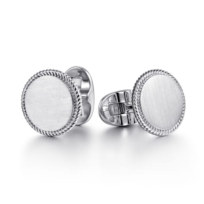 Round Cufflinks Twisted Rope Trim 925 Sterling Silver