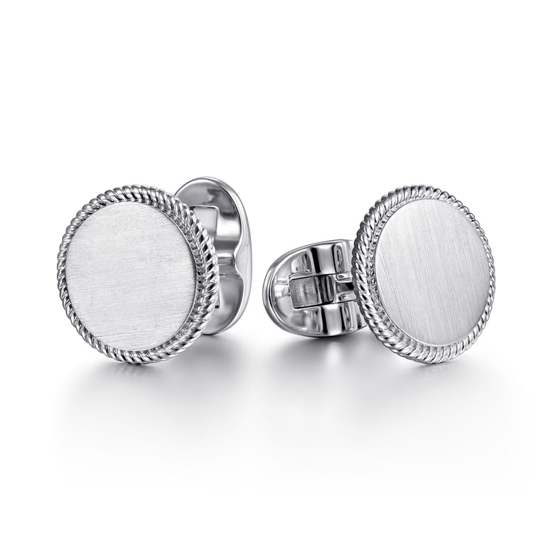 Round Cufflinks Twisted Rope Trim 925 Sterling Silver - Shot 1