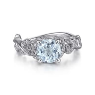 Roxanna - 14K White Gold Split Shank Round Aquamarine and Diamond Engagement Ring