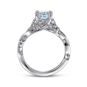 Roxanna - 14K White Gold Split Shank Round Aquamarine and Diamond Engagement Ring