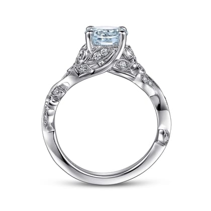 Roxanna - 14K White Gold Split Shank Round Aquamarine and Diamond Engagement Ring