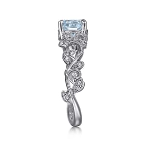 Roxanna - 14K White Gold Split Shank Round Aquamarine and Diamond Engagement Ring
