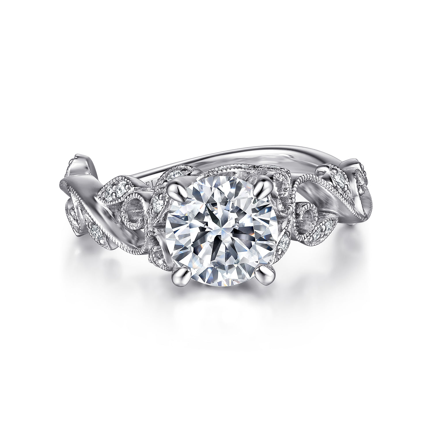 Roxanna - 14K White Gold Split Shank Round Diamond Engagement Ring