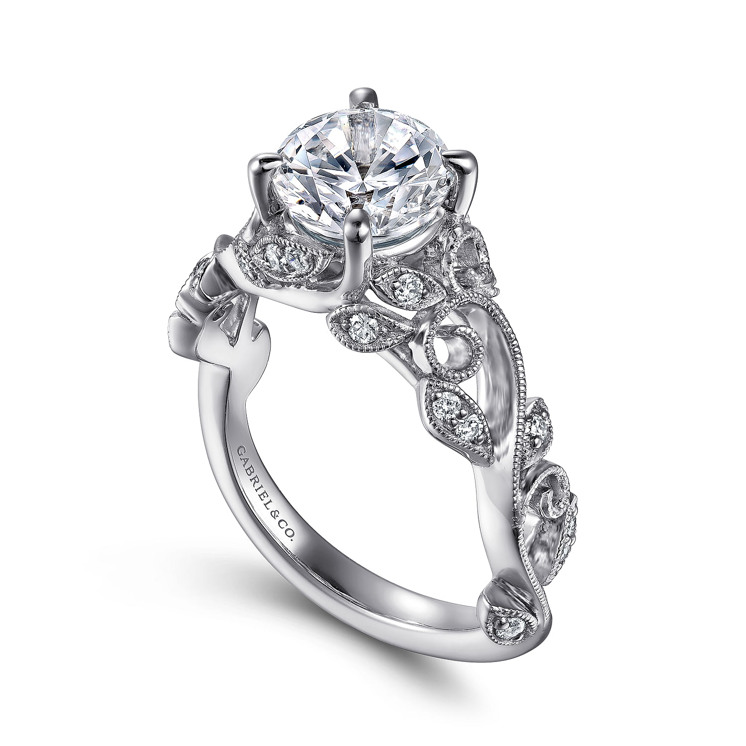 Roxanna - 14K White Gold Split Shank Round Diamond Engagement Ring