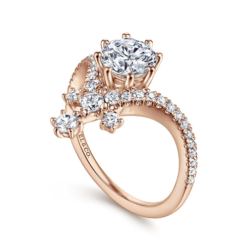 Royalty - 14K Rose Gold Round V Shape Diamond Engagement Ring - 0.45 ct - Shot 3