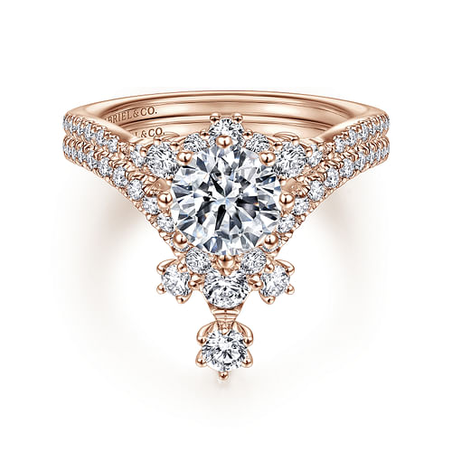 Royalty - 14K Rose Gold Round V Shape Diamond Engagement Ring - 0.45 ct - Shot 4