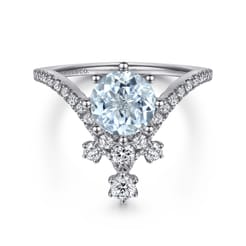 Royalty - 14K White Gold Chevron Aquamarine and Diamond Engagement Ring