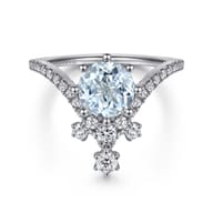 Royalty - 14K White Gold Chevron Aquamarine and Diamond Engagement Ring