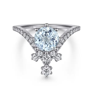 Royalty - 14K White Gold Chevron Aquamarine and Diamond Engagement Ring